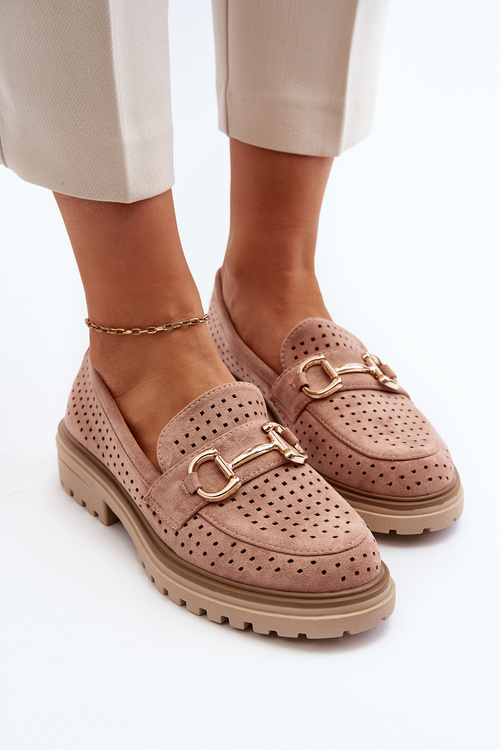 Жіночі рожеві лофери з перфорацією та прикрасою Talesse