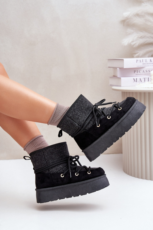 Снігові черевики зі шнурівкою на платформі Чорні Mavora