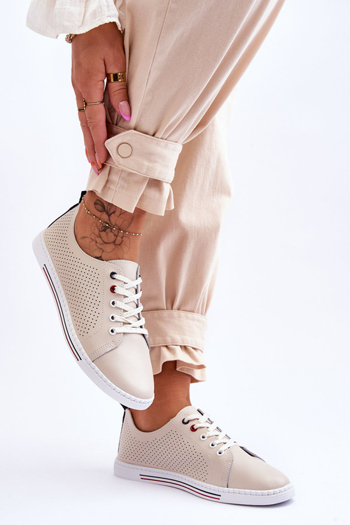 Жіночі бежеві шкіряні кросівки S.Barski LR952