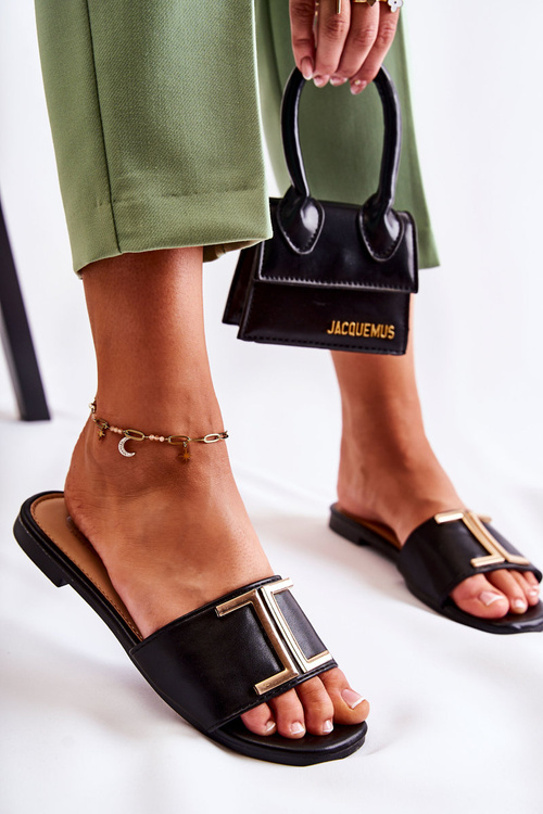 Жіночі класичні шкіряні тапочки з орнаментом Black Maren