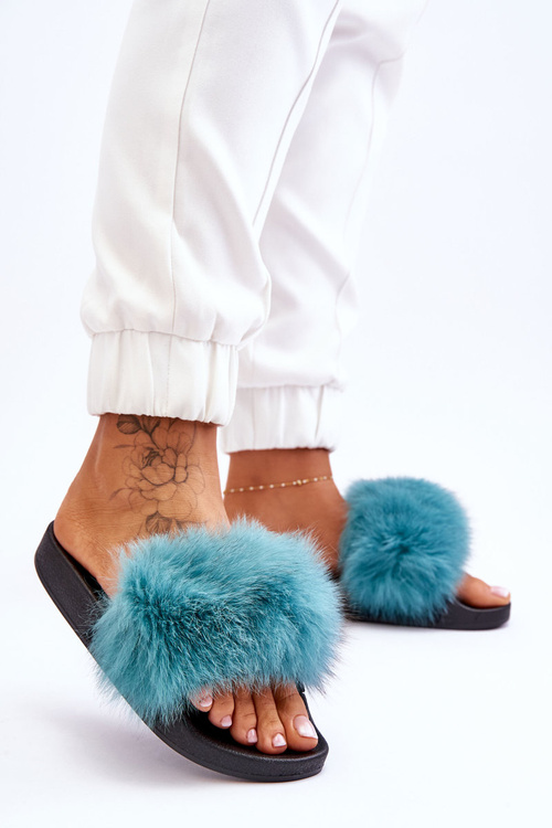 Жіночі гумові тапочки з хутром Бірюза Лукреція