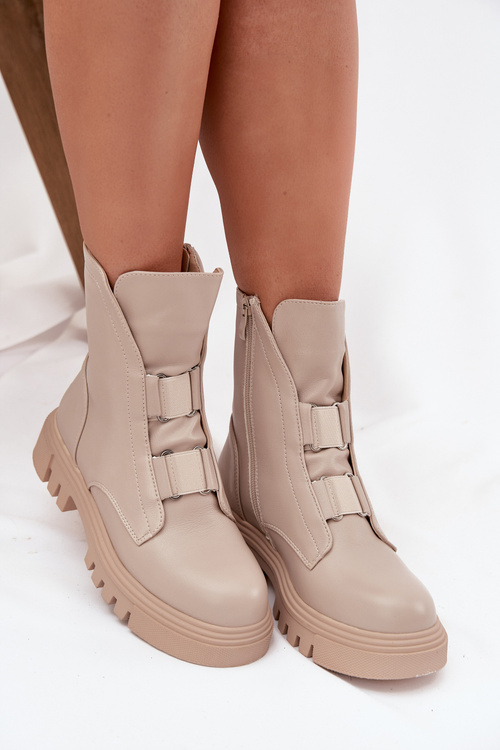 Теплі ботінки воркери жіночі на блискавці еко шкіра світло бежеві Mailyra