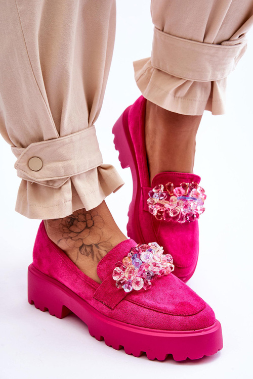 Жіночі лофери на платформі з прикрасами кольору фуксії Brenda