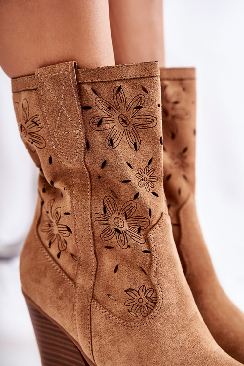 Модні замшеві ковбойські чоботи з квітами Camel Coralie