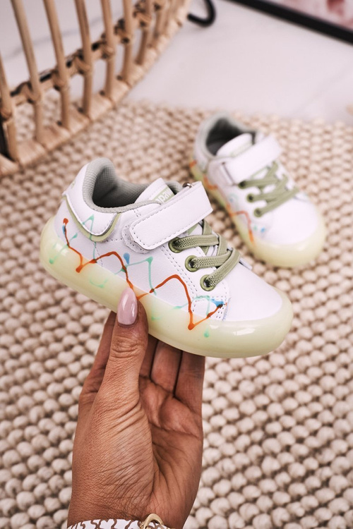 Дитяче спортивне взуття на світлодіодній підошві Біло-зелений Диско