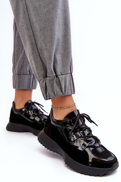 Жіноче шкіряне лаковане спортивне взуття M01/2 Zazoo Black