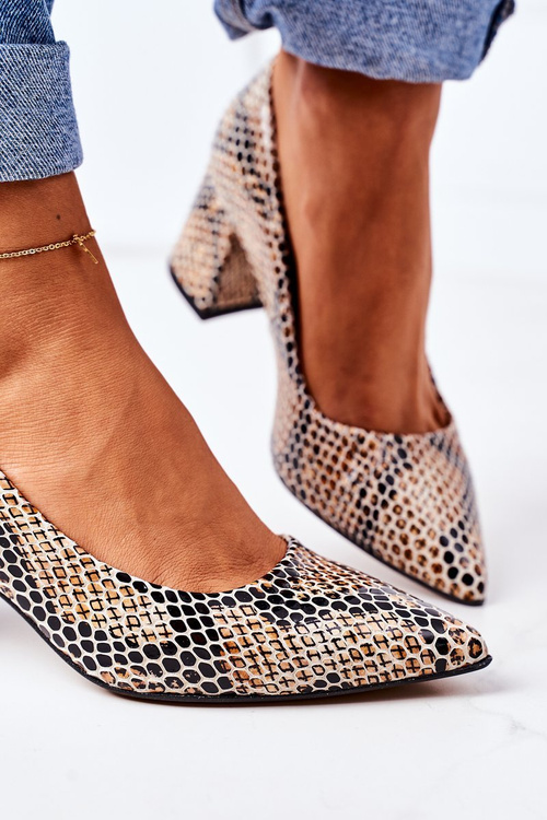 Шкіряні човники зі звіриним візерунком Lewski Shoes 2801 Чорно-бежевий