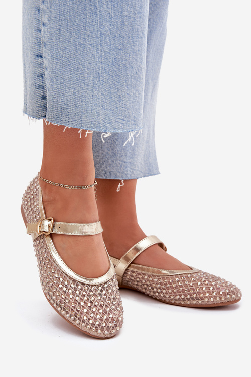 Прикрашені Жіночі Балетки З Ремінцем І Засувкою Золоті Avirae