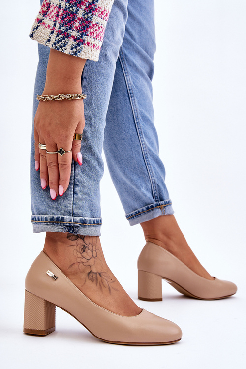 Шкіряні човники на блочному каблуці Sergio Leone PB178 Бежеві