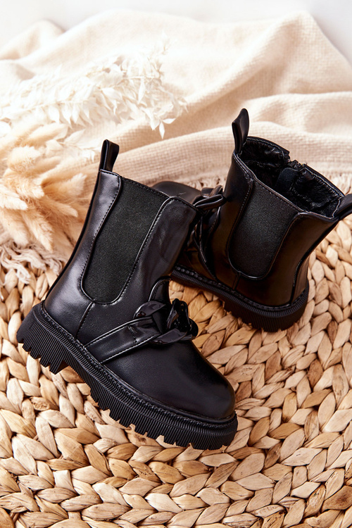 Чоботи дитячі утеплені на ланцюжку Чорні Hinea