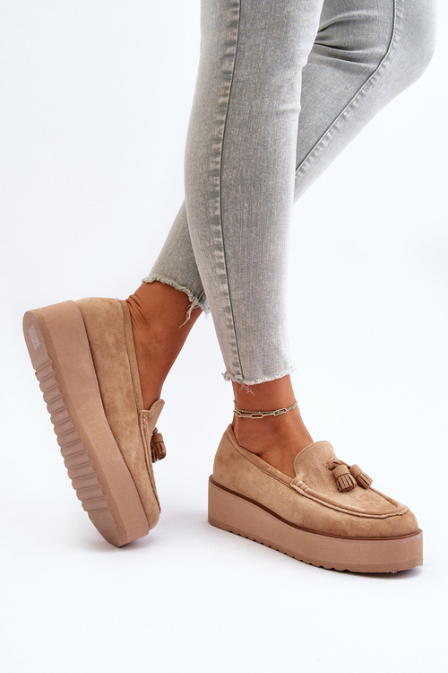 Жіночі лофери на платформі з китицями коричневого кольору Mialani