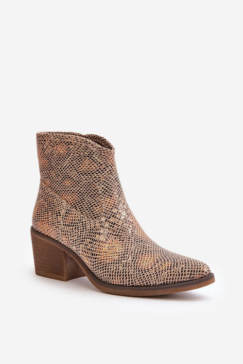 Жіночі ковбойські чоботи із застібкою-блискавкою з тваринним принтом із золотим меризином