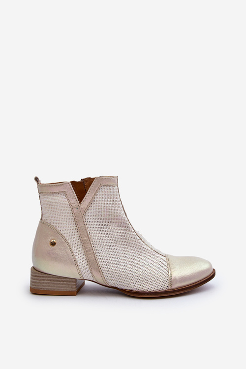 Жіночі шкіряні ботильйони на низькому каблуці Maciejka 06397-22 Бежеві