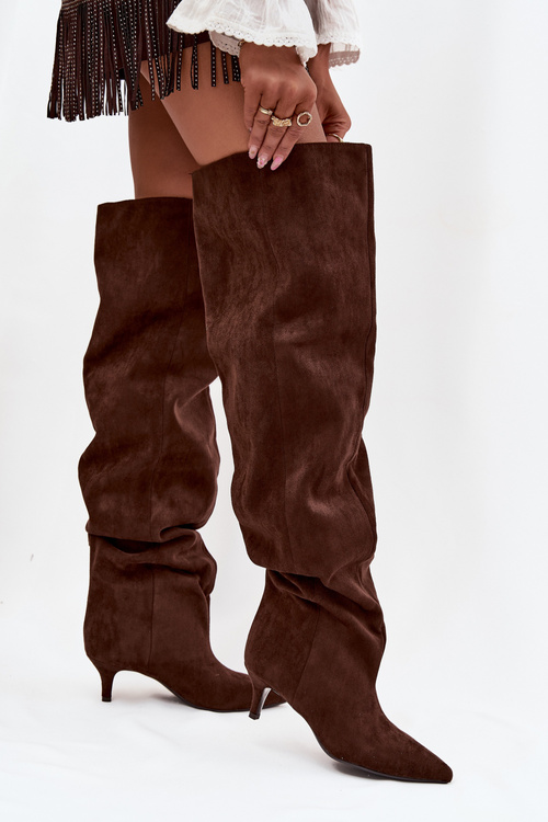 Легкі жіночі чоботи на підборах шоколадні Ysolienne