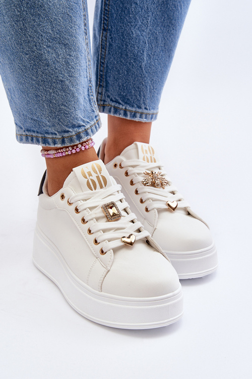 Жіночі кросівки на платформі з білими прикрасами Herbisa