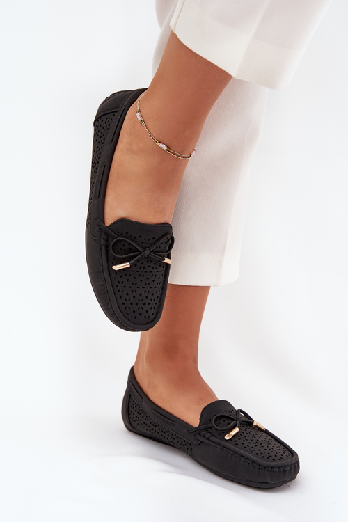 Жіночі Мокасини З Перфорацією І Зав'язкою Чорні Mirisa