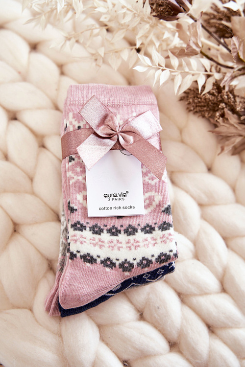 Рожеві жіночі різдвяні шкарпетки з візерунком у вигляді серця, 3 шт