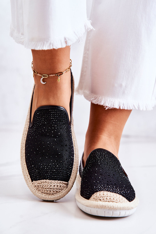 Жіночі тканинні еспадрільї з цирконієм, чорні Deimos