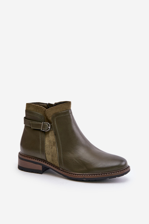 Теплі жіночі ботильйони з еко шкірою Taitha на застібці на низькому ходу