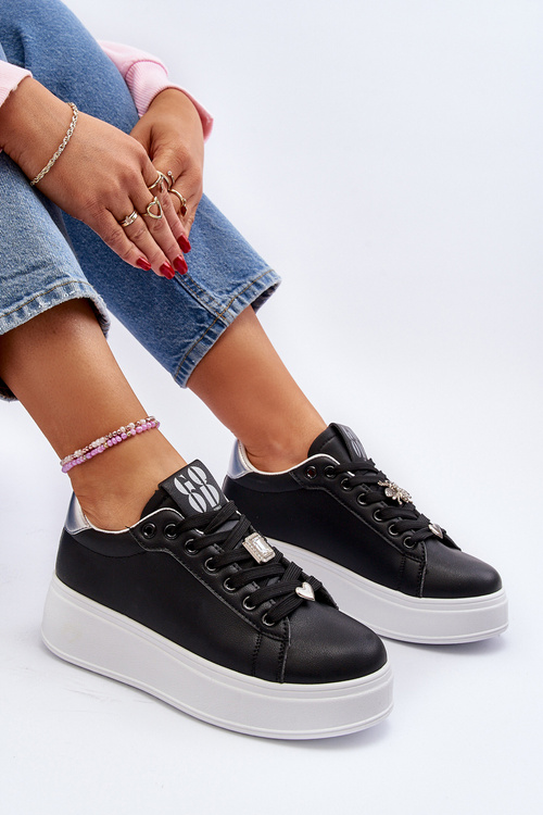 Жіночі кросівки на платформі з прикрасами чорного кольору Herbisa