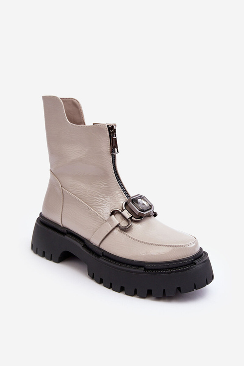 Чоботи жіночі глянцеві на блискавці D&A MR870-94 Світло-сірі