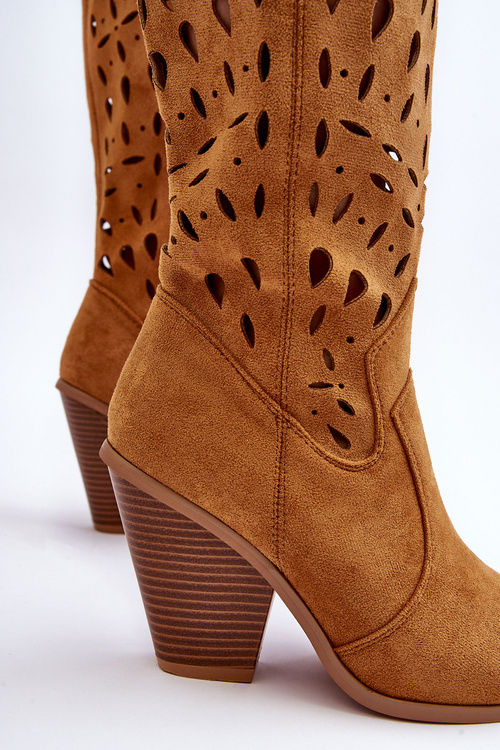 Замшеві ковбойські чоботи на шнурівці коричневого кольору Nisu