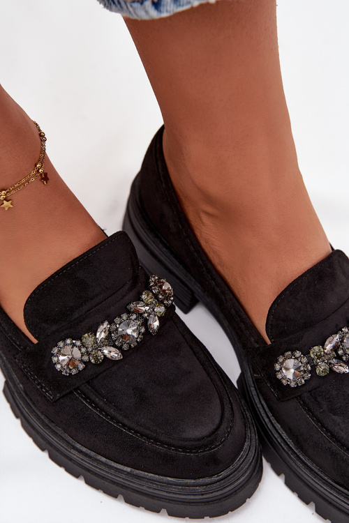 Замшеві Мокасини Для Жінок З Декоративною Брошкою Чорні Valiana