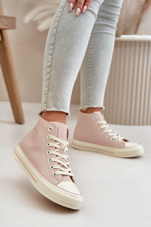 Жіночі утеплені кросівки з еко шкіри рожеві Big Star OO274933