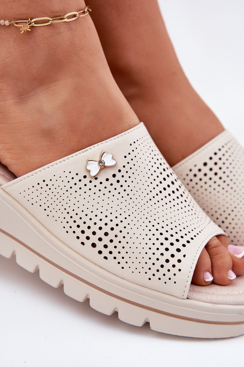 Жіночі Шкіряні Сандалі На Платформі Бежеві Vinceza 41477