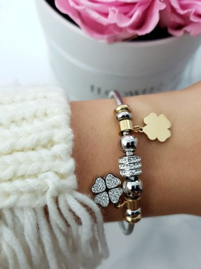 Жіночий дротяний браслет, рожеве золото, конюшини, підвіски, підвіски