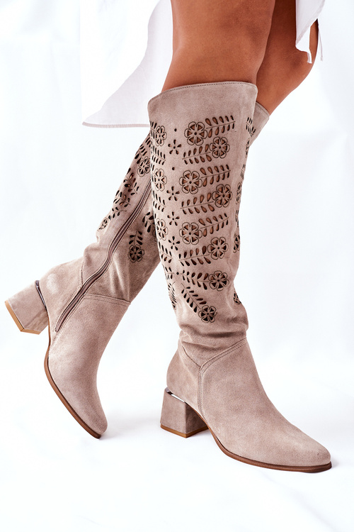 Ажурні замшеві чоботи бежеві Ромена