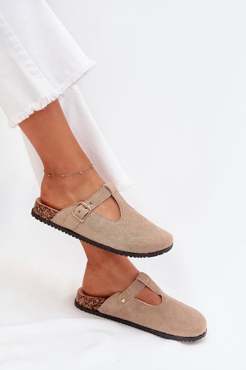 Жіночі Слайдери З Золотою Пряжкою Бежеві Lirina