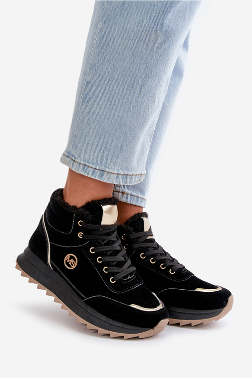 Черевики спортивні жіночі утеплені на платформі чорні Ariatte