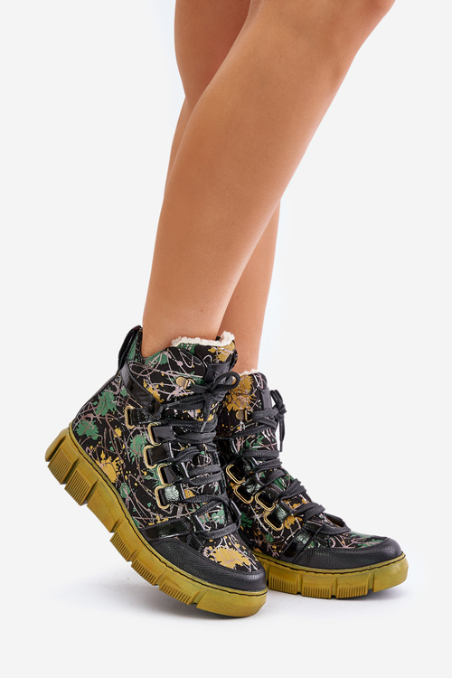 Шкіряні плоскі черевики на шнурівці Maciejka 06158-07 жовто-чорні