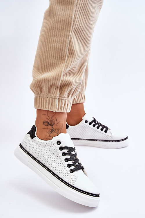 Жіночі низькі перфоровані кросівки чорно-білі Daxton