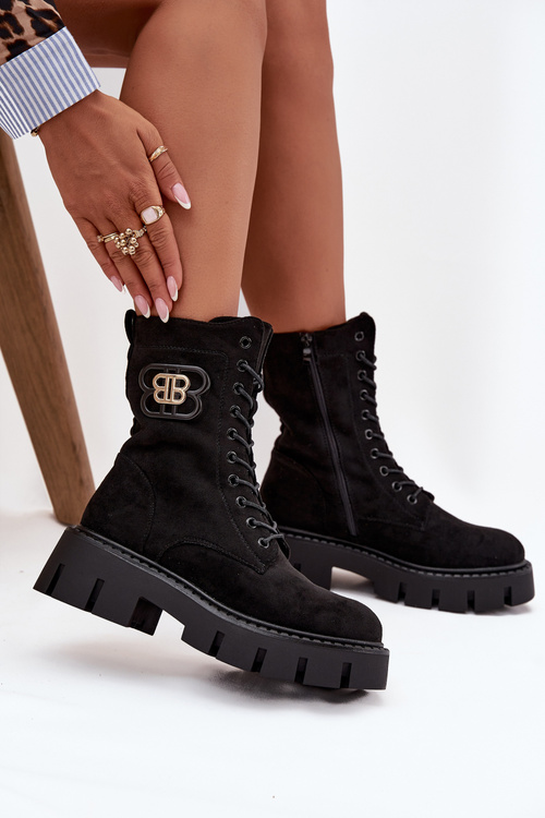 Теплі жіночі робочі чоботи з оздобленням чорні Melisse