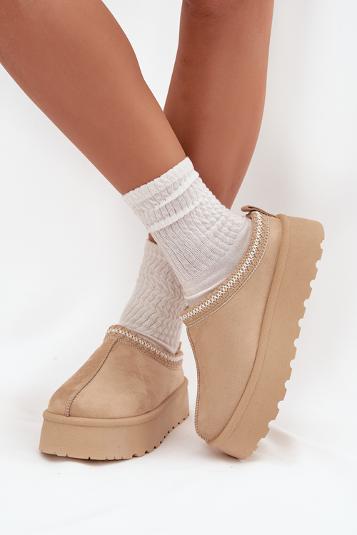 Низькі жіночі снігові черевики з вишивкою на платформі світло-бежевого кольору Narirya