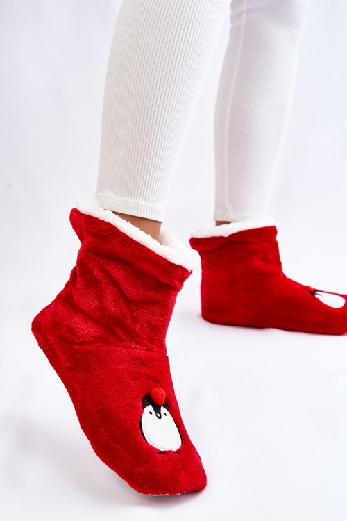 Жіночі тапочки Теплі тапочки з пінгвінами Червоні