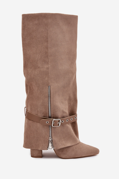 Жіночі чоботи на підборах з декоративним ремінцем Бежеві Jolivine