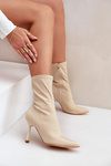 Тканинні Чоботи На КаблукахСвітло Бежеві Amune