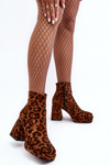 Шкіряні чоботи з тваринним візерунком на масивному каблуці. Коричневий абноус 