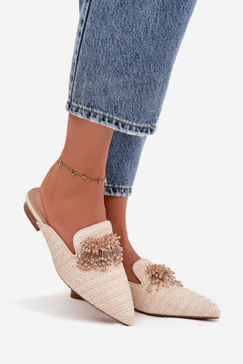 Дамські шльопанці з оздобленням бежеві Katrine