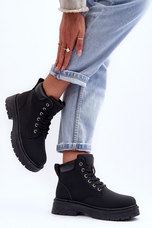 Жіночі чоботи на шнурівці з пухнастою підкладкою, чорні Corbin