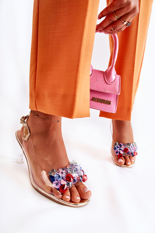 Елегантні босоніжки з золотими кристалами Lanette