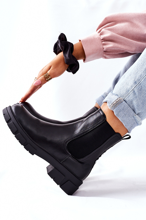 Жіночі утеплені черевики челсі чорні рулетки