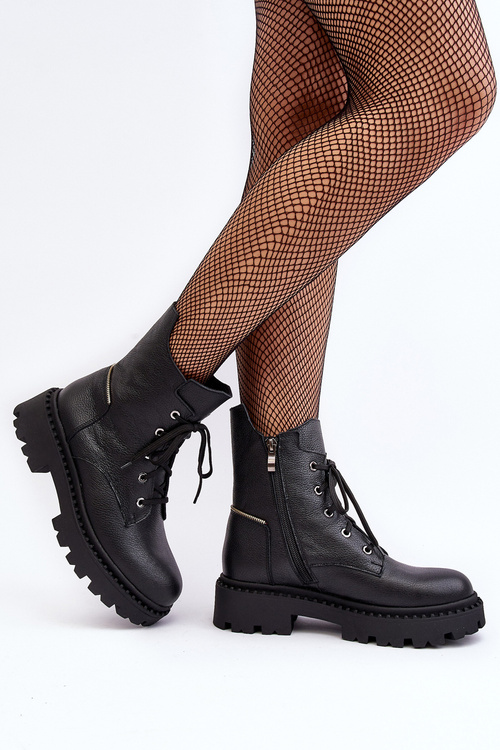 Жіночі шкіряні черевики Trapper на блискавці Zazoo 949P чорні