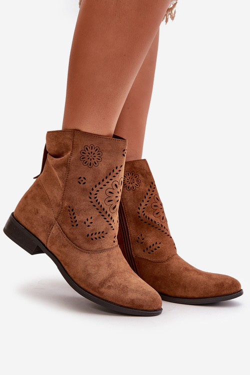 Вирізані жіночі низькі ботильйони на блискавці коричневого кольору Irinette