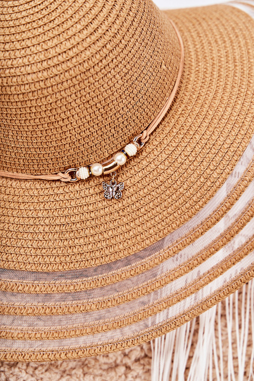 Солом'яний капелюх з декоративною смугою Brown Carra