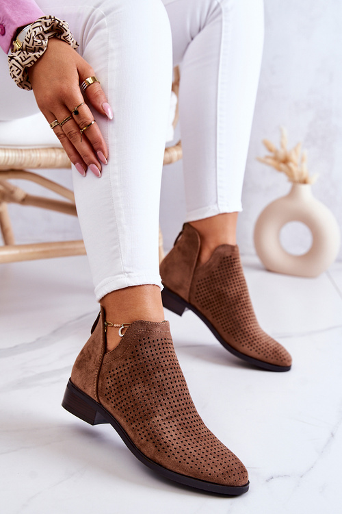 Замшеві ажурні чоботи коричневого кольору Ширлі