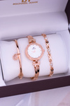 Набір жіночих цирконієвих годинників Майкла Джона з двома браслетами з рожевого золота